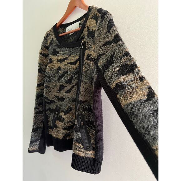 Curio New York Cardigan Sweater Black Brown Abstract Asymmetrical Zip Large JL - Picture 3 of 8